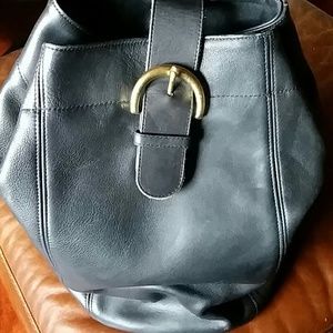 Coach black leather backpack purse w/ gold buckle